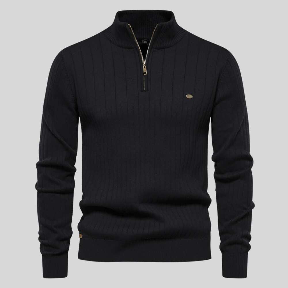 Herren Pullover Rippstrick Bequem Half-Zip Grau