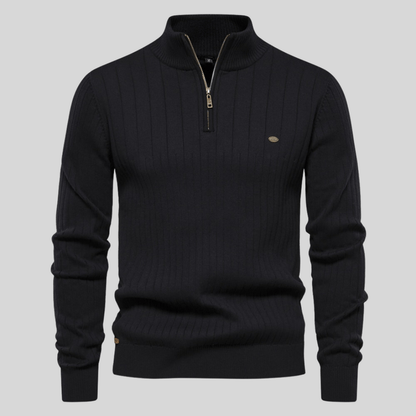 Herren Pullover Rippstrick Bequem Half-Zip Grau