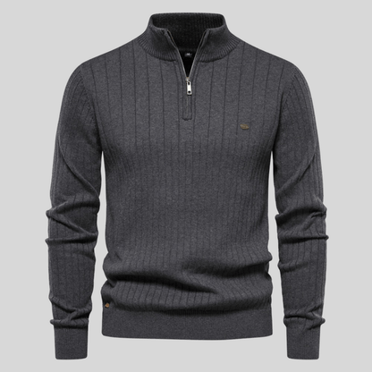 Herren Pullover Rippstrick Bequem Half-Zip Grau