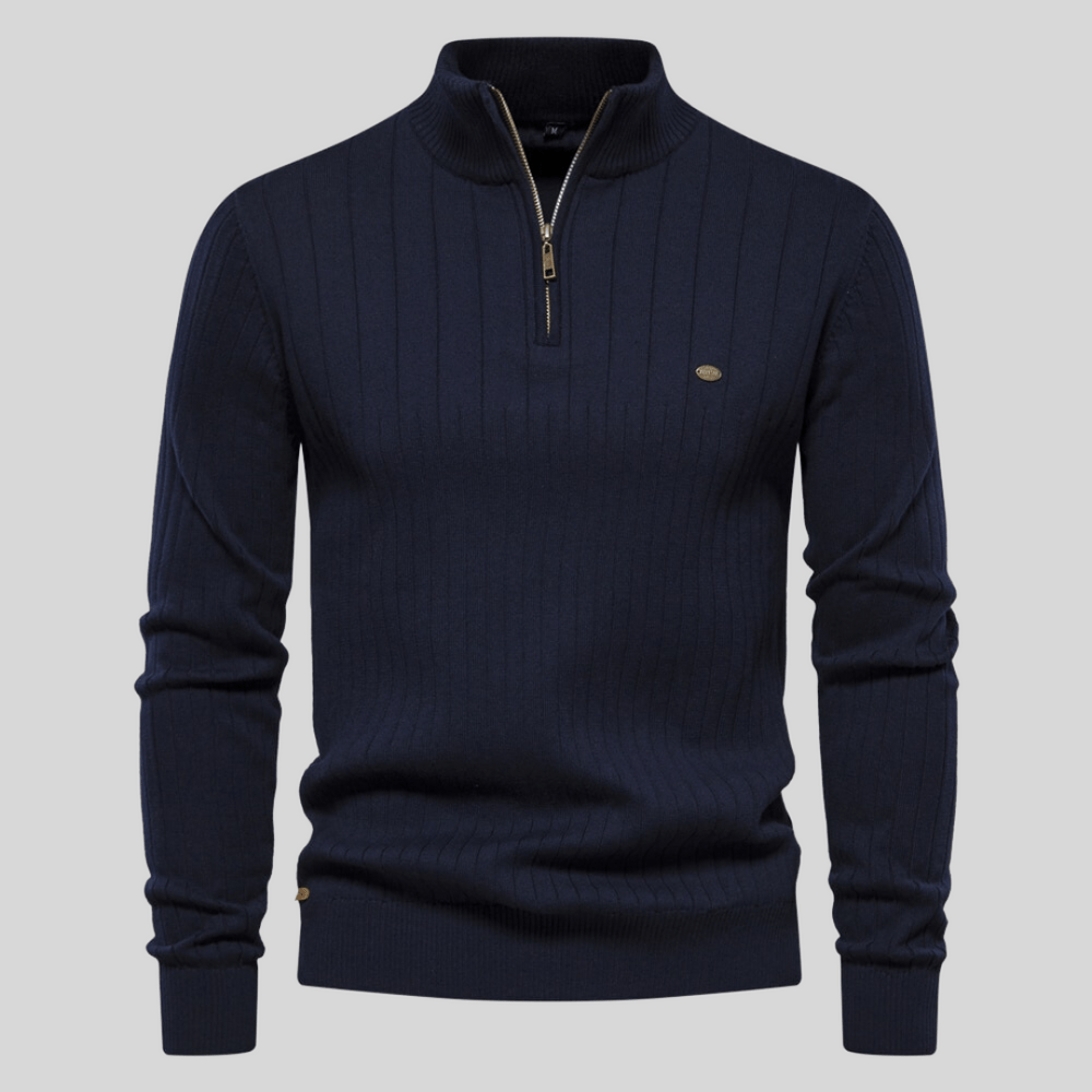 Herren Pullover Rippstrick Bequem Half-Zip Grau - Norvielle