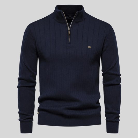 Herren Pullover Rippstrick Bequem Half-Zip Grau - Norvielle