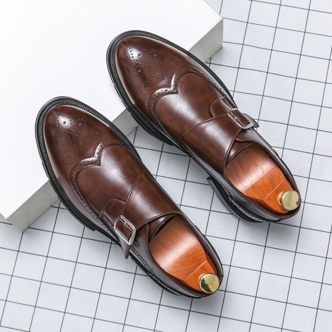 Herren Monk Strap Schuhe Leder Braun Elegant