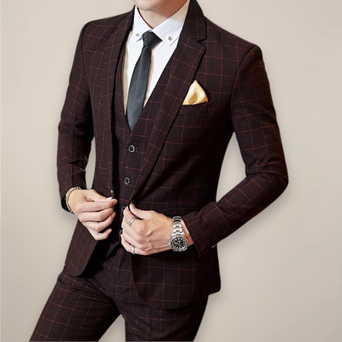 Herren Tweed Anzug Dreiteiliger Smoking Grüngrau