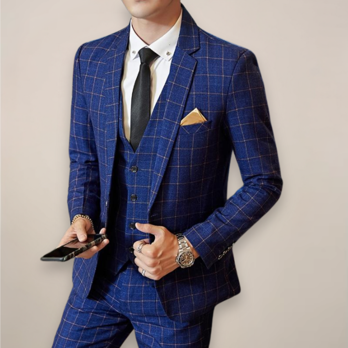 Herren Tweed Anzug Dreiteiliger Smoking Grüngrau - Norvielle