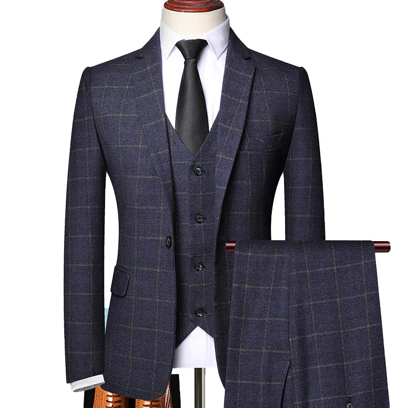 Herren Karierter Anzug Slim Fit Frühlingsanzug