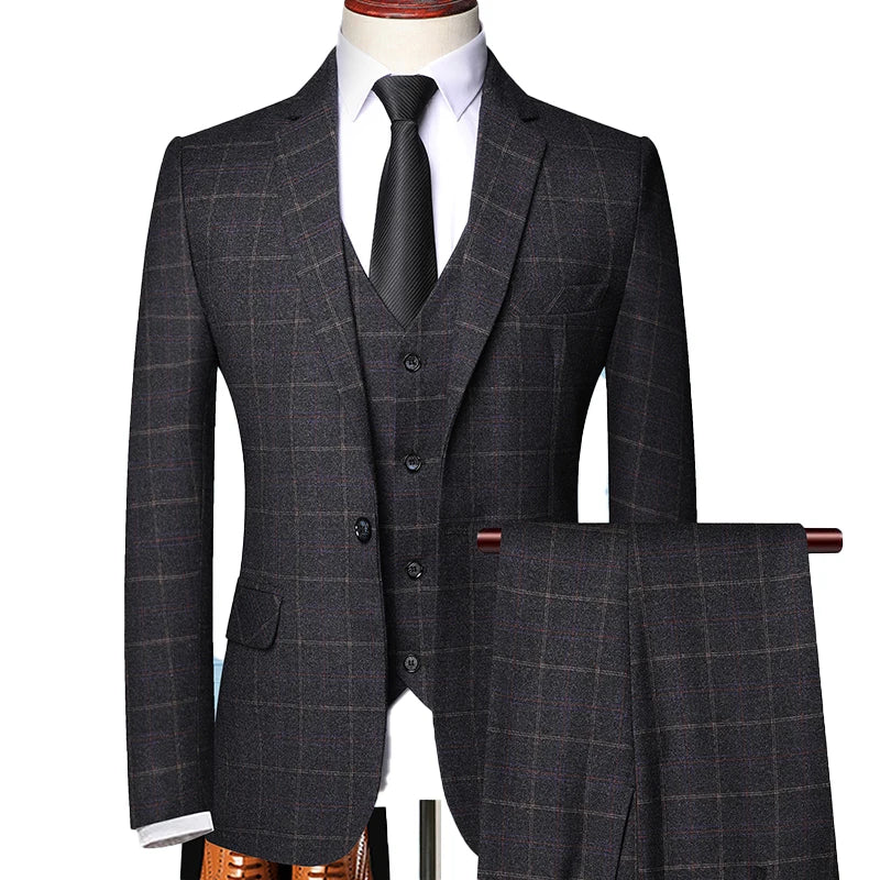 Herren Karierter Anzug Slim Fit Frühlingsanzug