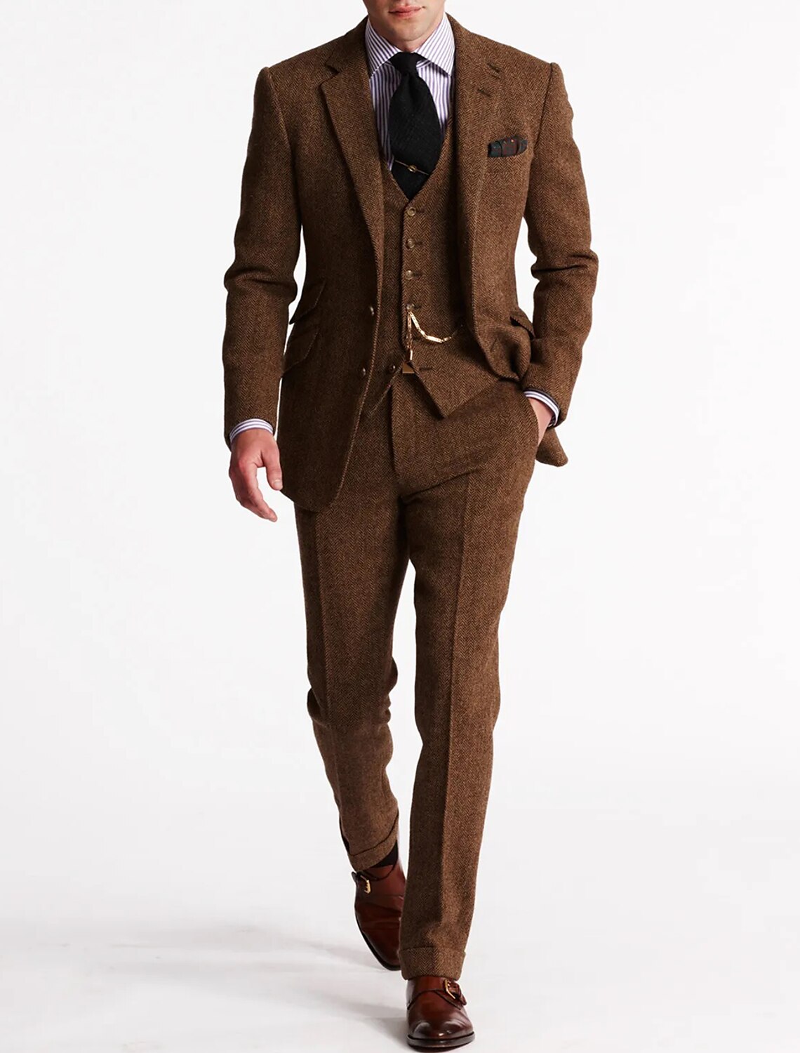 Herren Smokinganzug 3-teilig Schwarz Formal - Norvielle