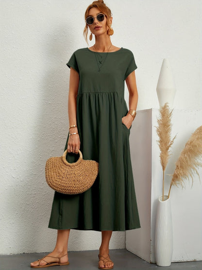 Damen Sommerkleid Rundhalsausschnitt Elegantes Kleid