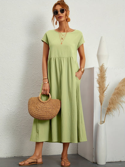 Damen Sommerkleid Rundhalsausschnitt Elegantes Kleid