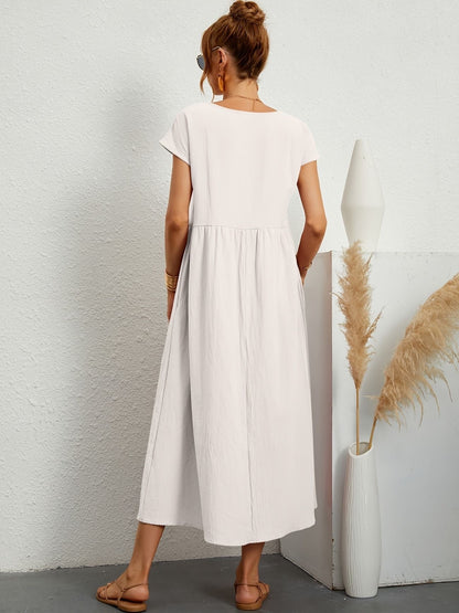 Damen Sommerkleid Rundhalsausschnitt Elegantes Kleid