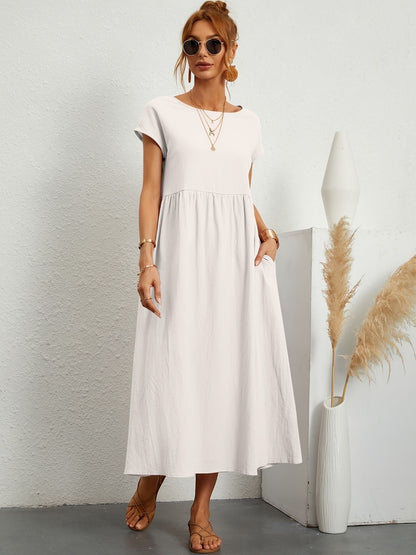 Damen Sommerkleid Rundhalsausschnitt Elegantes Kleid