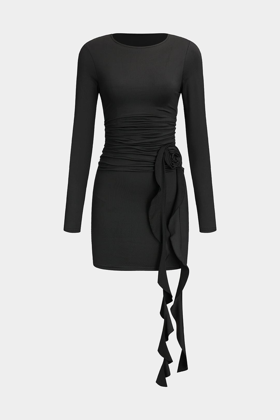 Damen Minikleid Langärmlig Figurbetont Schwarz - Norvielle