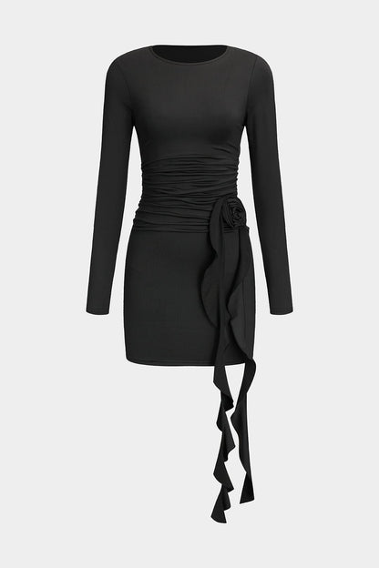Damen Minikleid Langärmlig Figurbetont Schwarz - Norvielle