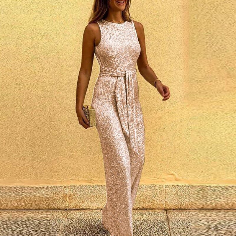 Damen Pailletten-Jumpsuit Elegant Party