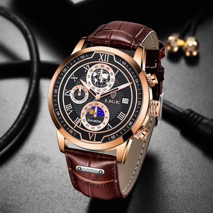 Herrenuhr Lederarmband Chronograph Automatik Edelstahl