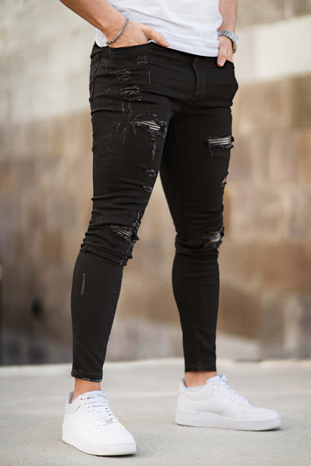 Herren Skinny Jeans Destroyed Rippen