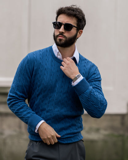 Herren Strickpullover Zopfmuster Baumwolle Bequem