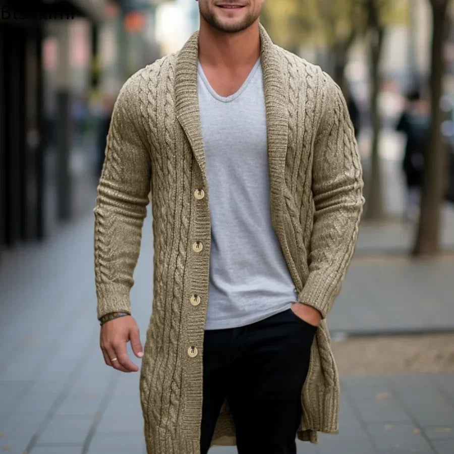 Herren Strickjacke Lang Knöpfe Handgestrickt Warm