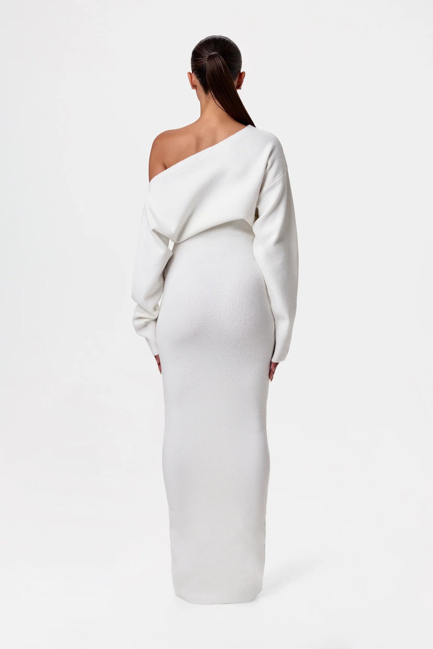Damen Off-Shoulder Maxikleid Strick Figurbetonter Stil