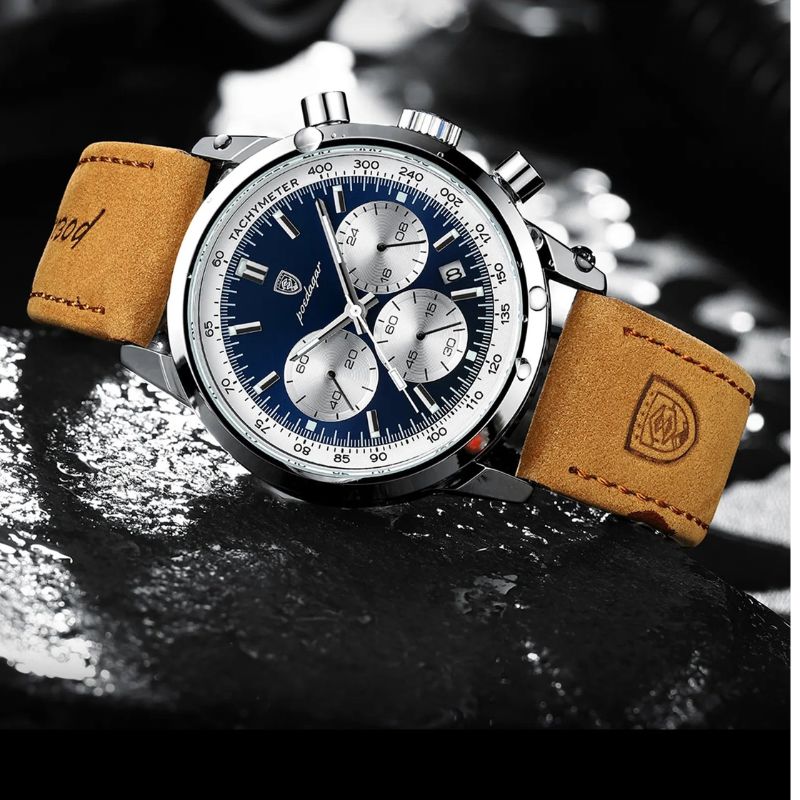 Herren Chronograph Armbanduhr Leder Automatik