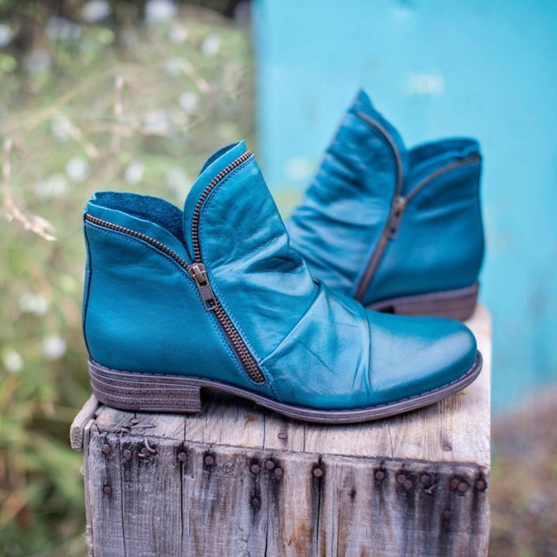 Damen Schmale Stiefeletten Glattleder Reißverschluss Schwarz - Norvielle