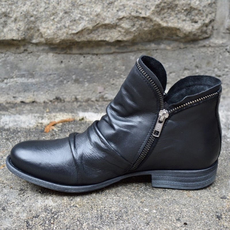 Damen Schmale Stiefeletten Glattleder Reißverschluss