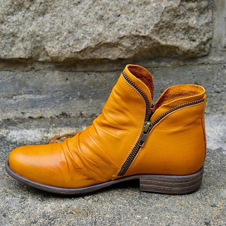 Damen Schmale Stiefeletten Glattleder Reißverschluss