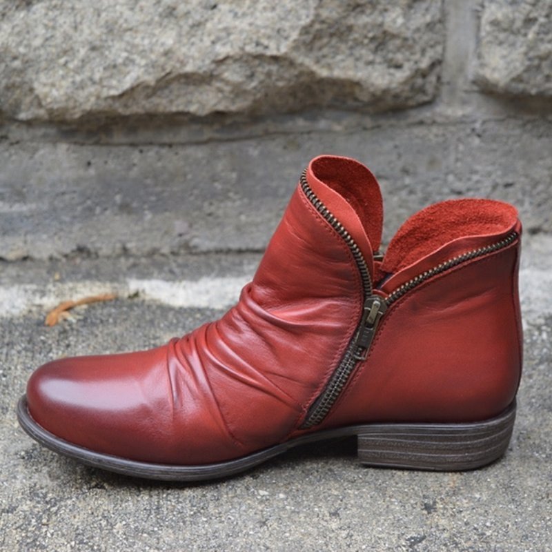 Damen Schmale Stiefeletten Glattleder Reißverschluss
