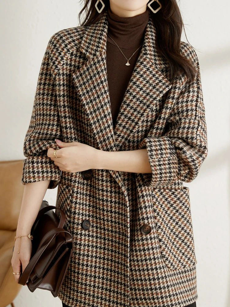 Damen Kariertes Blazer Jackett Modern