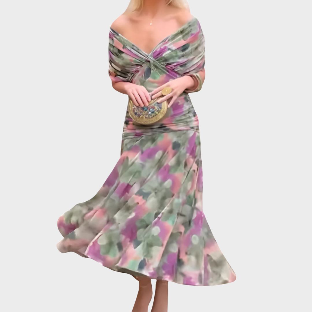 Damen Abendkleid Off-Shoulder Elegantes Seidenkleid Schwarz - Norvielle
