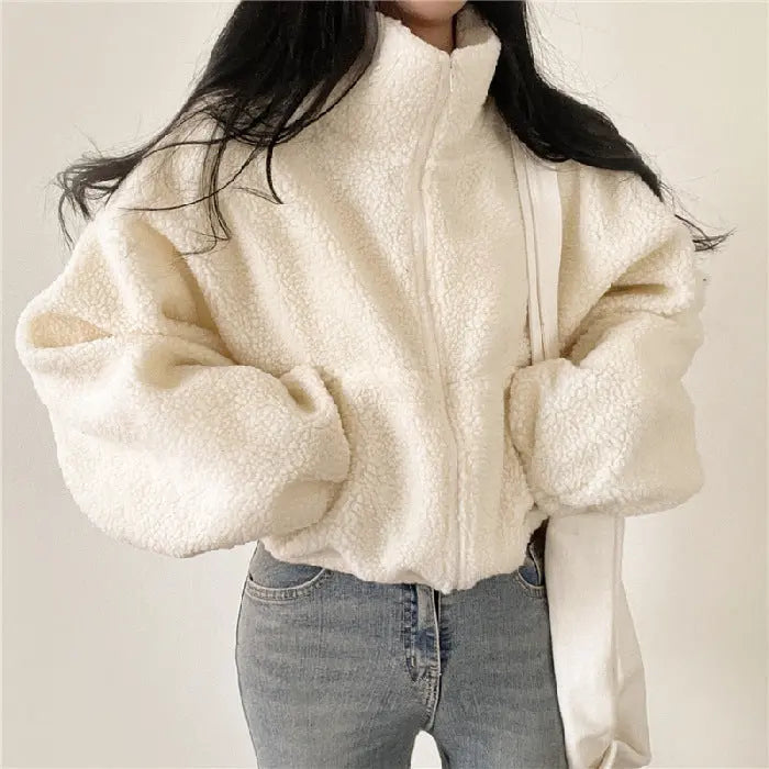Damen Weiche Teddyjacke Stehkragen Kuscheljacke Winter - Norvielle