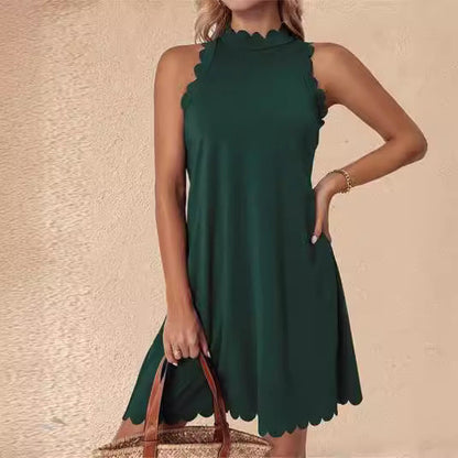 Damen Ärmelloses Sommerkleid Fließend V-Ausschnitt