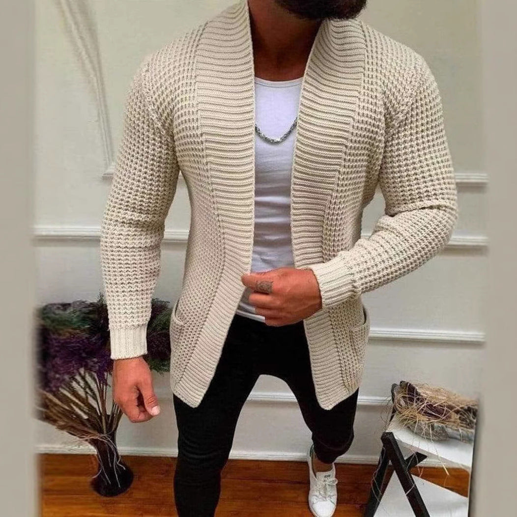 Herren Strickjacke Tiefkragen Modern Struktur Optik - Norvielle