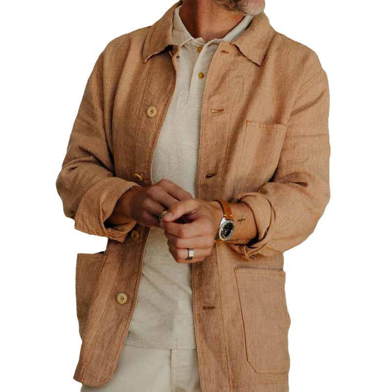 Herren Kordjacke Moderner Schnitt Lässig Braun