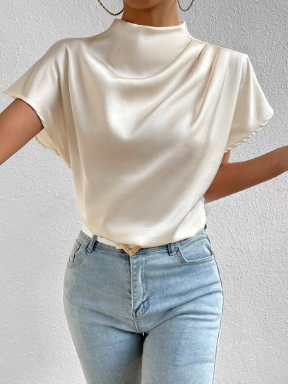 Damen Satinbluse Stehkragen Elegantes Design