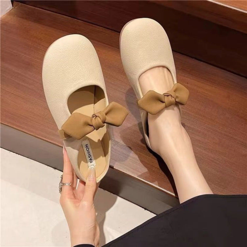 Damen Ballerinas Weiches Leder Mit Schleifen Detail