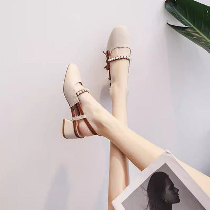 Damen Slingback Pumps Hochhackig Mit Perlen Komfortabel