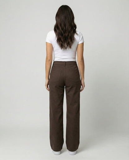Damen Cordhose Braun Weite Bein Warm