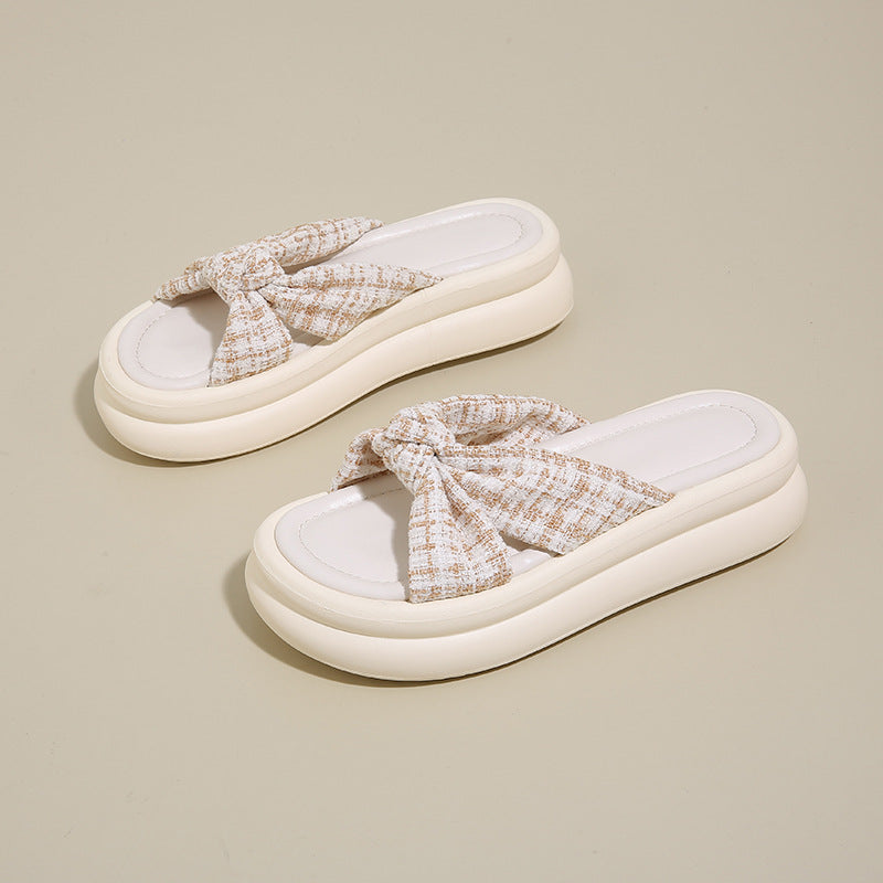 Damen Slippers Bequem Schleife