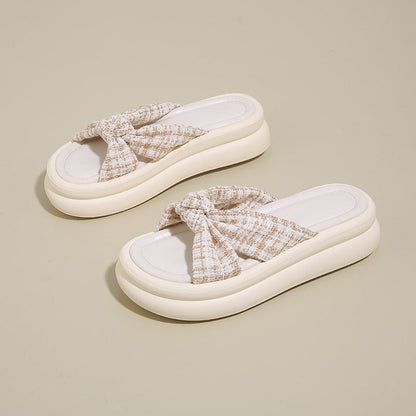 Damen Slippers Bequem Schleife