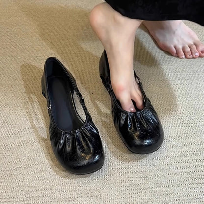 Damen Ballerinas Elastisch Falten-Design Anpassbarer Riemen - Norvielle