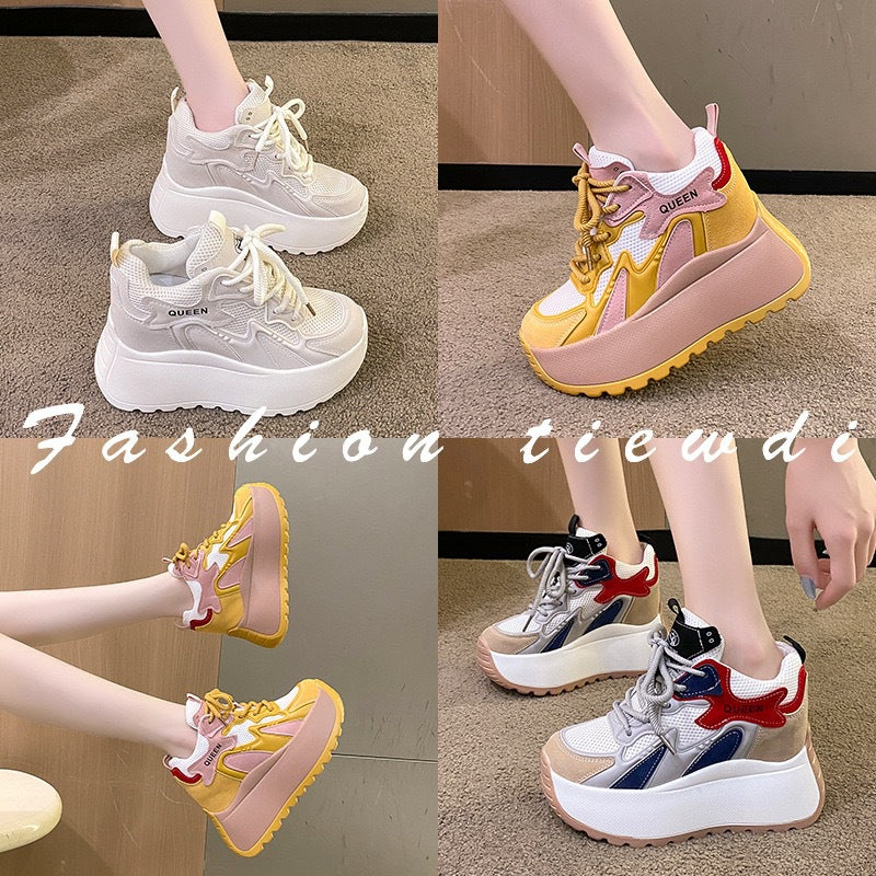 Damen Plateau Sneaker Chunky Atmungsaktives Mesh