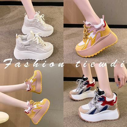 Damen Plateau Sneaker Chunky Atmungsaktives Mesh