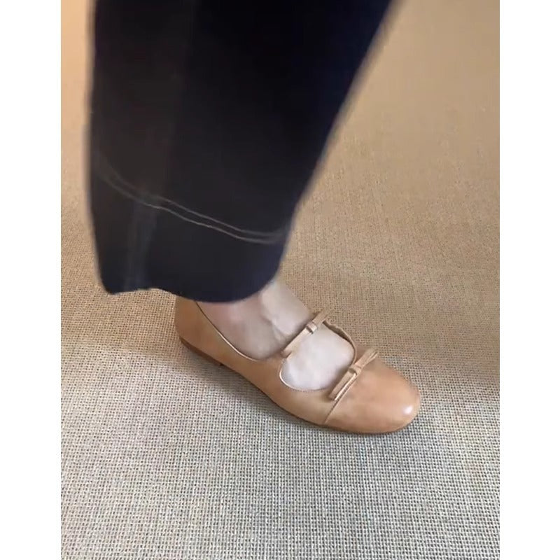 Damen Ballerinas Leder Bequem Riemenverschluss