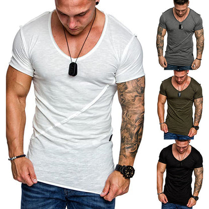 Herren T-Shirt V-Ausschnitt Strukturiert Hochwertig