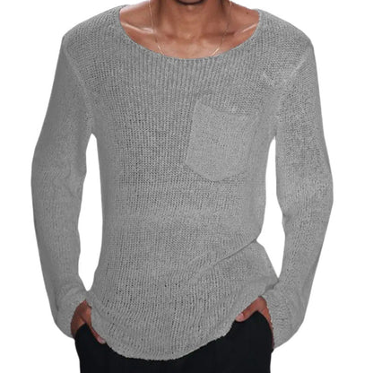 Herren Pullover Offene Maschen Lässig Brusttasche