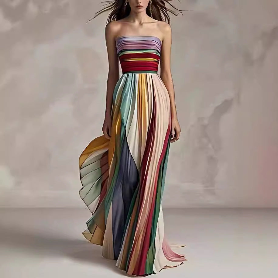 Elegantes Damen Trägerloses Maxikleid Mit Falten - Norvielle
