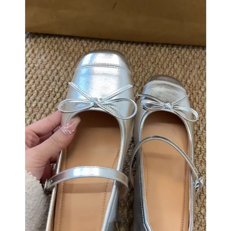 Damen Ballerinas mit Schleifen Komfort Riemenverschluss