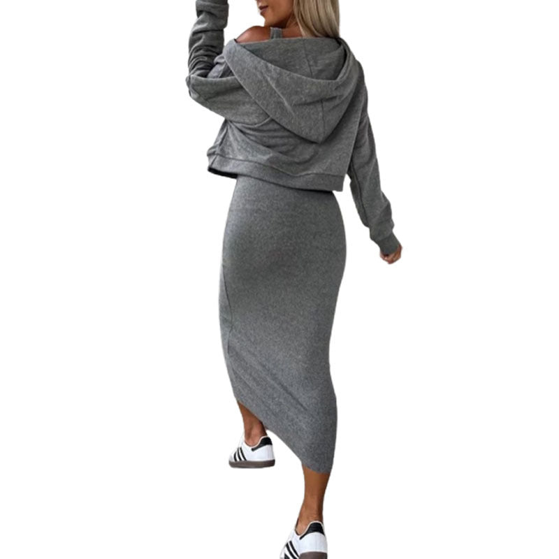 Damen Pullover Set mit Midi Rock aus Kaschmir Casual