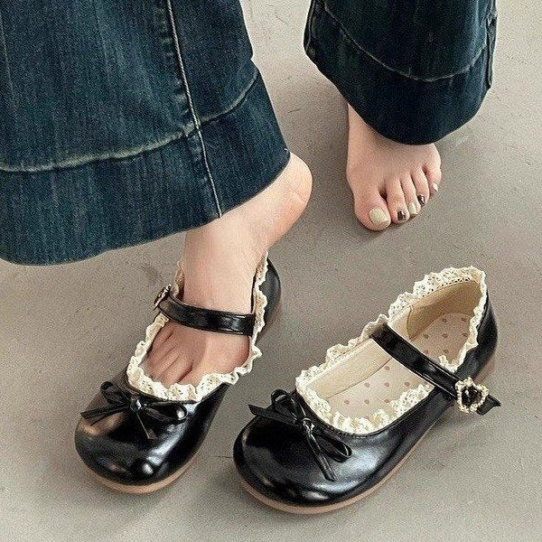 Damen Mary Jane Schuhe Rüschendetail Komfort Innenfutter